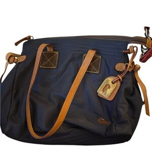 Dooney & Bourke Victoria Nylon Leather Trim Tote Navy Blue.